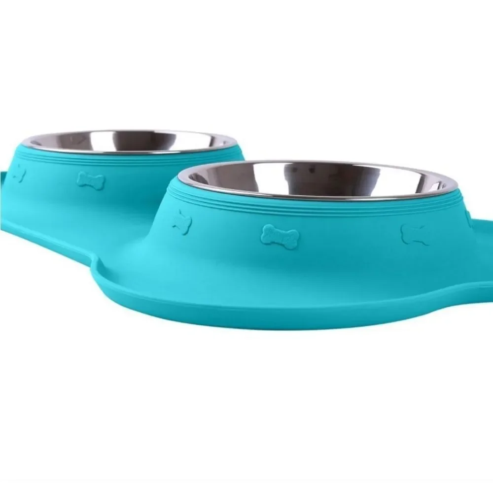 New Active Pets Dog Cat Bowl Set Stainless Steel No Spill Mess small silicone